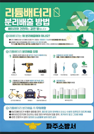 파주소방서, 리튬이온배터리 화재 막는다... 주거단지·자원순환시설 안전대책 추진 기사 이미지