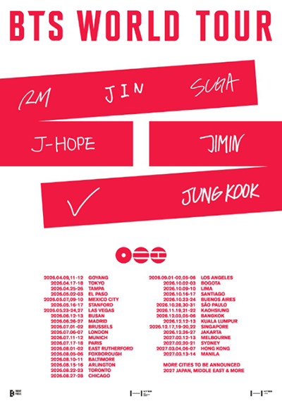 방탄소년단, 2026 대규모 월드투어 포문…첫 공연지로 고양종합운동장 확정 기사 이미지
