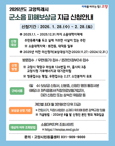 2026년도 군소음 피해보상금 접수 기사 이미지
