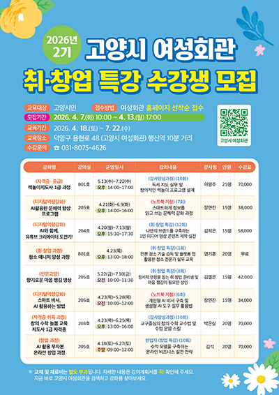 여성회관, 2026년 취·창업 특강(2기) 수강생 모집 기사 이미지